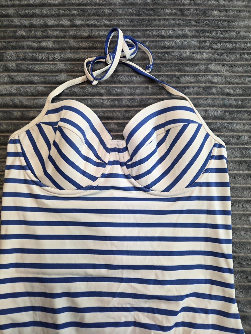 J. Crew White and Blue Striped Halter One-Piece Swimsuit - Picture 3 of 7